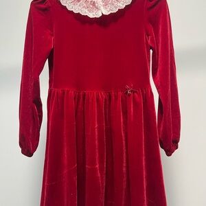 Polo by Ralph Lauren Red Velvet Dress with White Lace